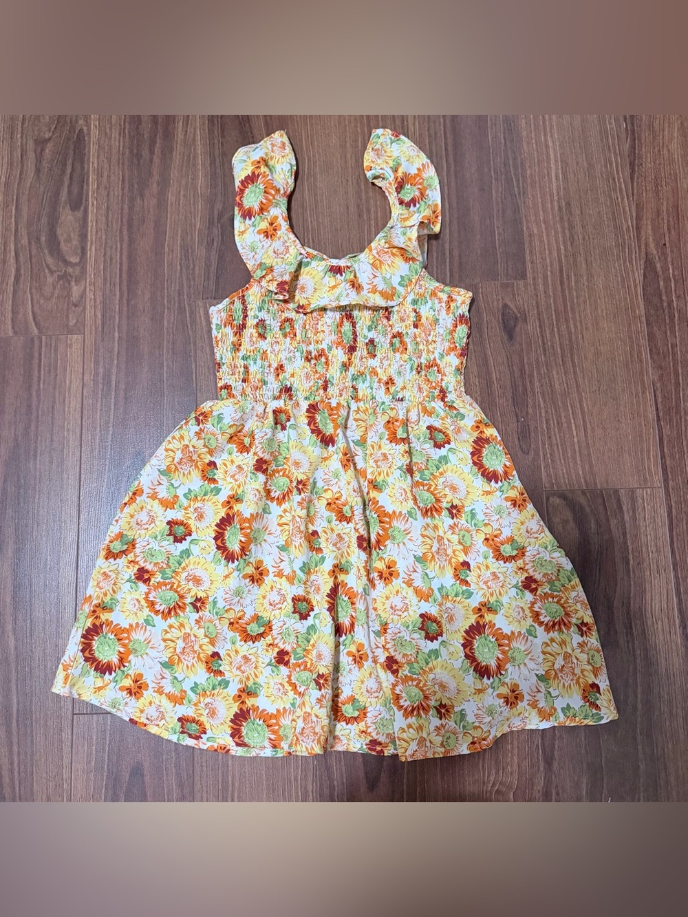 SHEIN Orange, Yellow and Green Floral Ruffle Sundress